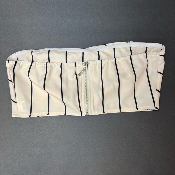 Shein Size Large Strapples Lined Halter Top Cream and Black Stripes Top - Picture 2 of 5